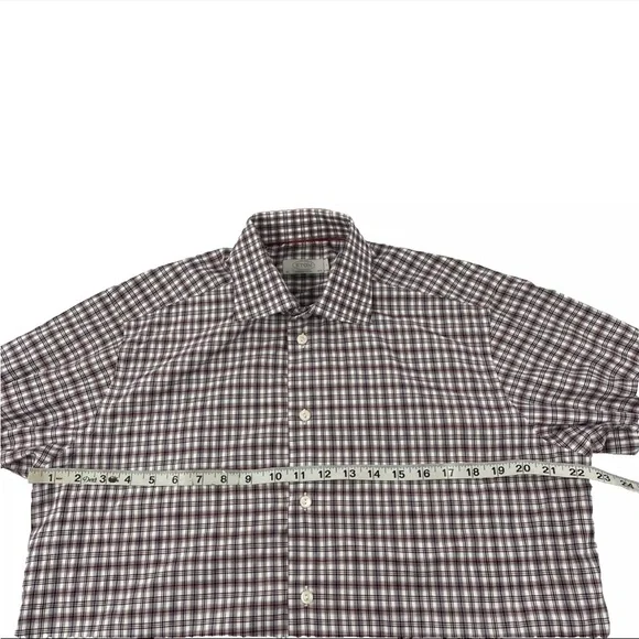 Mens Eton Contemporary Button Up Dress Shirt Sz 16-1/2 Large 42 Wine Blue Plaid - Picture 3 of 7